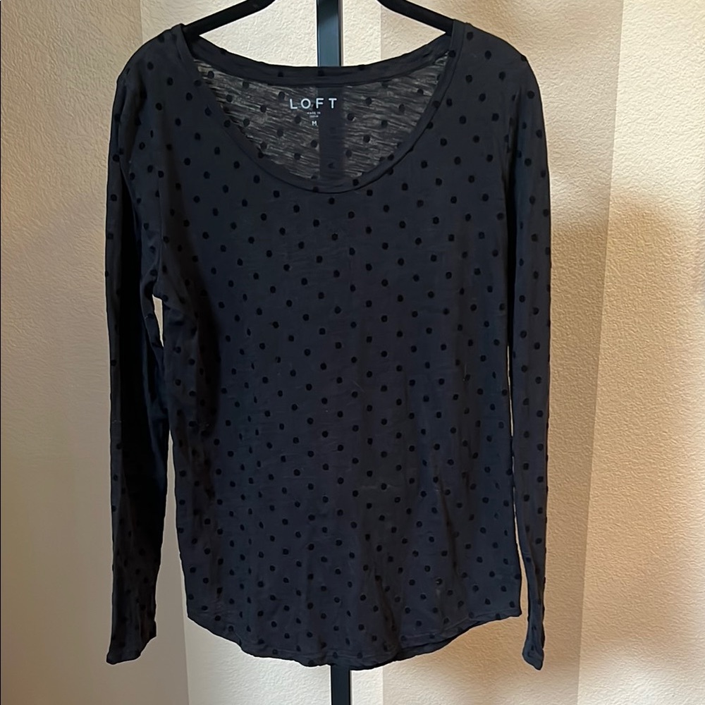 LOFT size medium Women's Black Polka Dot Top